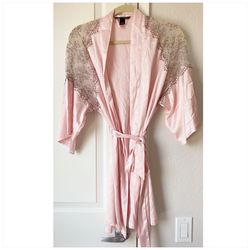 Victoria's Secret Vintage Pink Satin Robe with Lace S Size