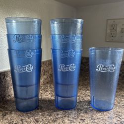 Set of 7 Blue Pepsi-Cola Plastic Tumblers