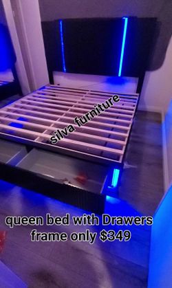 Queen Bed With drawers And ELD LIGHT FREME ONLY 349