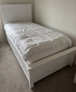 Like-New Felipe White Twin Platform Bed w/ Mattress - $400