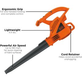 BLACK+DECKER Electric Leaf Blower, Handheld Blowers for Lawn Care, Lightweight, 180 MPH 180 CFM, 7-Amp, Corded (LB700)
