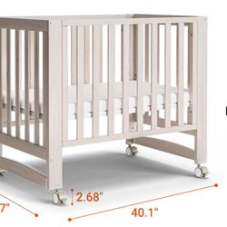 EvoNest Baby Crib, 6 in 1 Convertible Mini Crib with Wheels, 100% New Zealand Pinewood Growing Bed