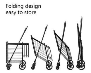 Costway Folding Shopping Cart Jumbo Basket Rolling Utility Trolley Adjustable Handle New