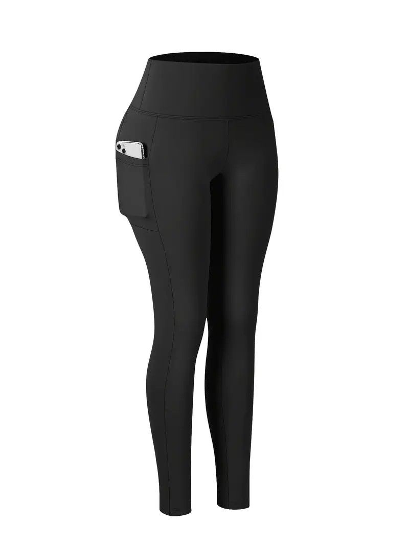 Women's High-Waist Yoga Leggings with Pockets - Stretchy, Comfortable Fit for All Seasons, Solid Color (Black, Leopard Print, Gray, Navy Blue, Pink, R