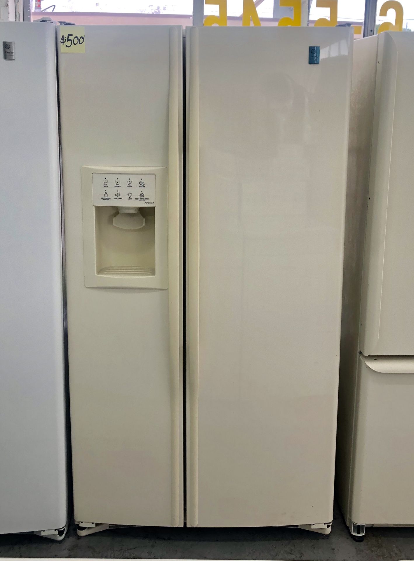 Comes with free 6 Months Warranty-like new biscuit color side by side refrigerator Ge profile