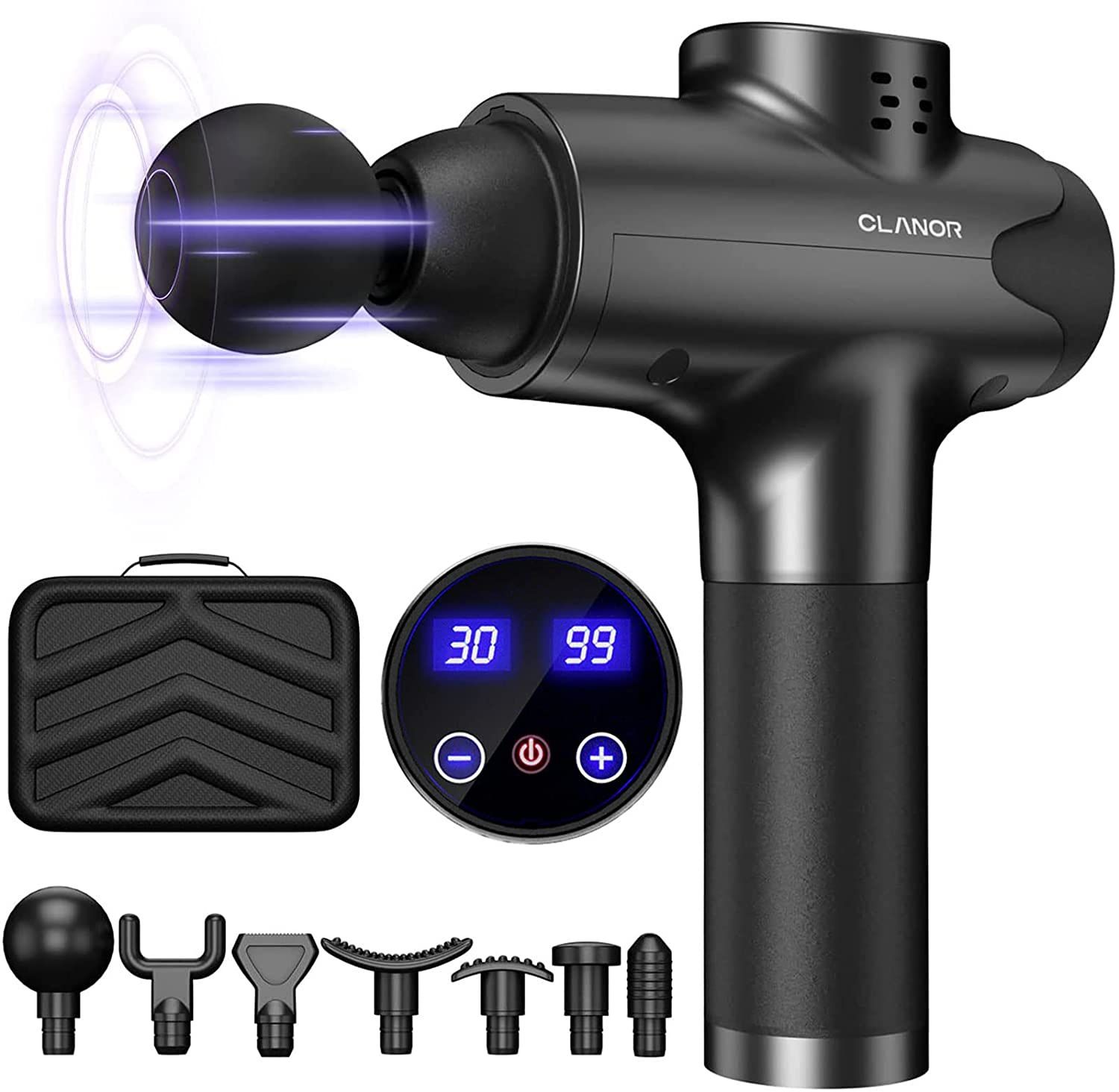 Muscle Massage Gun, Percussion Massage Gun for Athletes, Handheld Deep Tissue Massager, Portable 16mm Deep Muscle Massager Gun, 30 Speeds 7 Heads