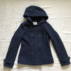 Youth Aeropostale blue Double Breasted hooded pea coat Size XS 