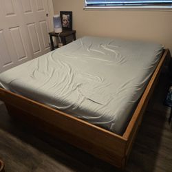 Mid-Century All Wood Queen Size Bed Frame And Mattress
