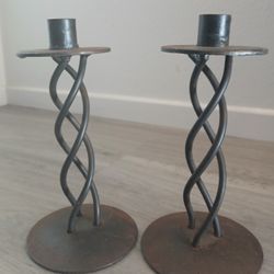 Pair of RusticTwisted Metal Candle Holders