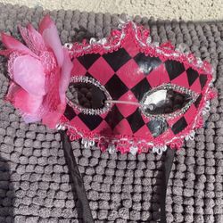 Halloween Pink And Black Masquerade Mask 
