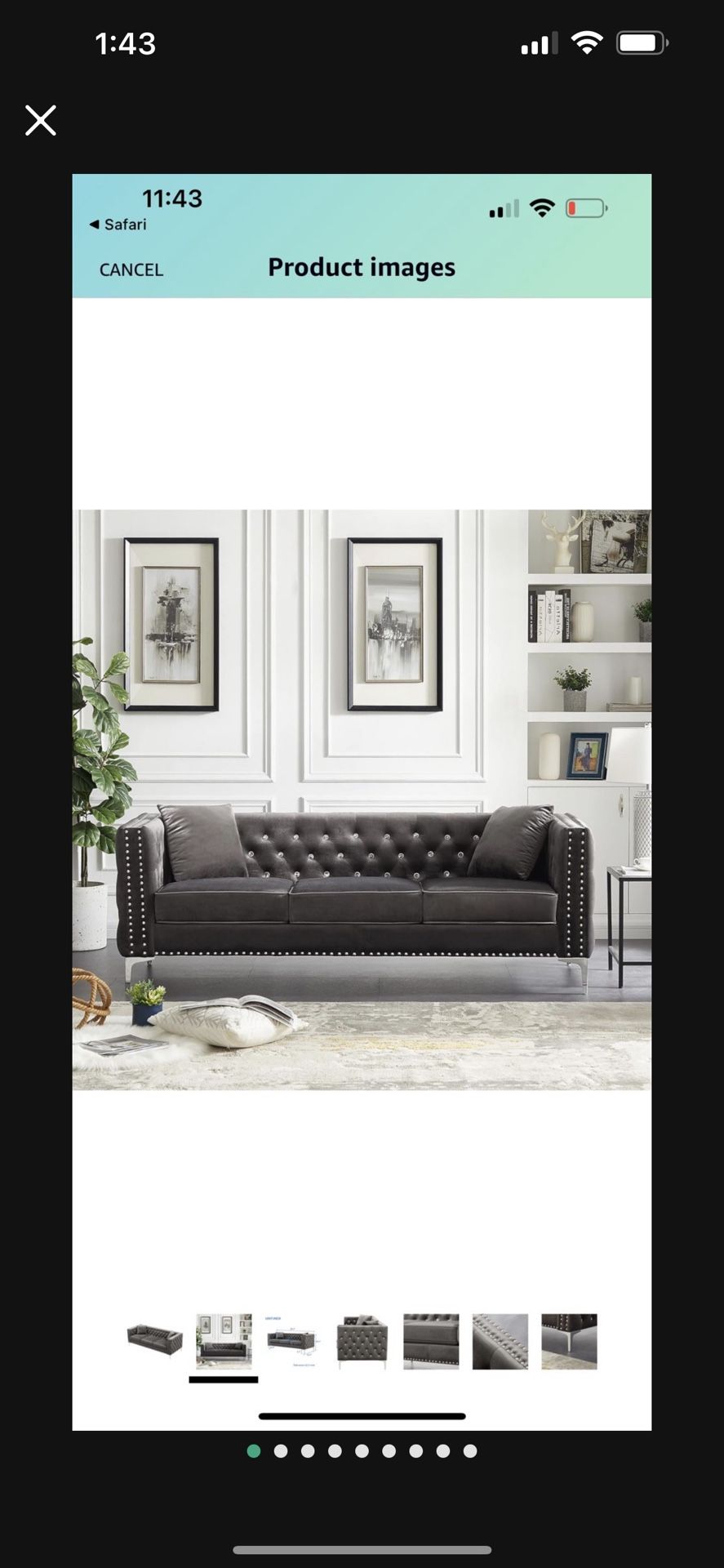 Couch,Sofa,82.3" Velvet Upholstered 3-Seater Sofa, Contemporary Style,Cushions Removable,Comes with 2 Square Throws,Living Room (Grey)