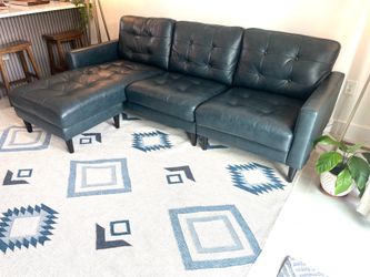 Blue Leather Sectional with Reversible Chaise