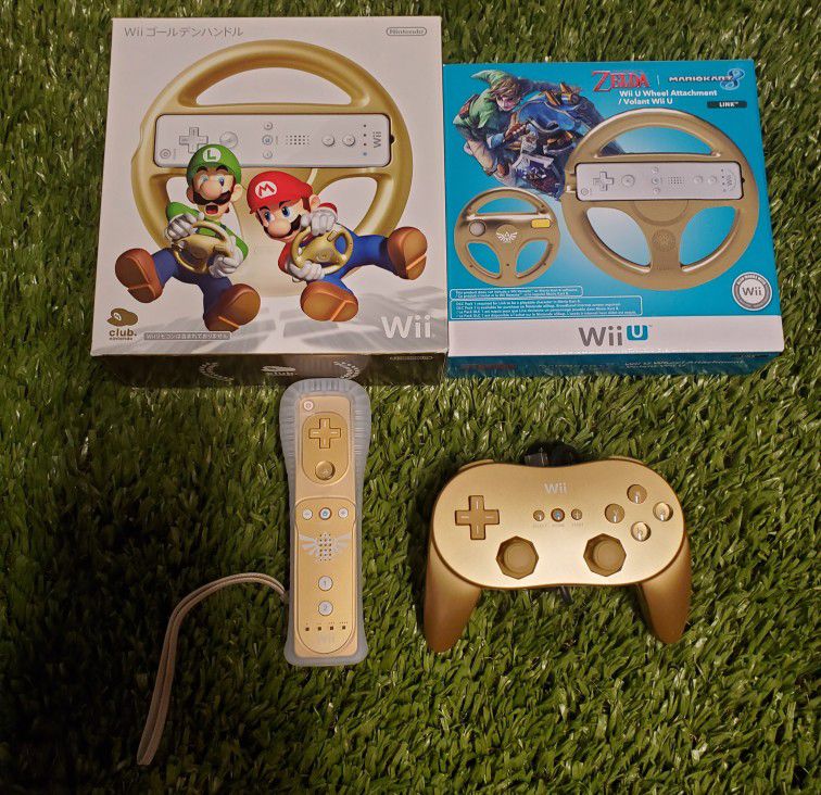 Nintendo Wii Gold Controller Lot Zelda Skyward Sword Mario Kart 8 Wii U
