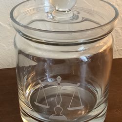 Antique Lawyer Gift Crystal Candy Jar With Lid Engraved With Scales Of Justice