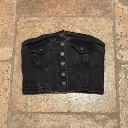 AMERICAN EAGLE Gray Denim Button Strapless Denim Stretchy Corset Top Size XS
