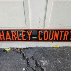 Large Harley Country Steel Sign Davidson Motorcycle Bike Orange Black Man Cave