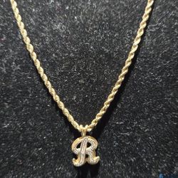 10kt gold rope chain w/ pendent