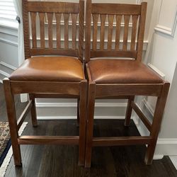 Pair Of Stickley Mission Leather Bar Stools for Sale in Evanston IL
