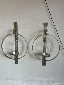 Pair of Metal Candle Sconce/ silver candel