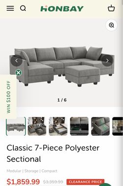 Honbay 7-Piece Modular Sectional Sofa with Storage