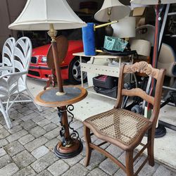  $45 Each 100 Yrs Old Antique Cane Chair Desk Accent Chair Or 75-year-old Floor Lamp With Built-in Table