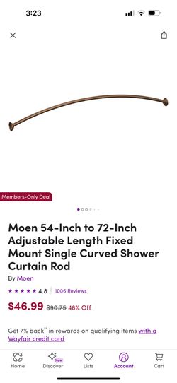 Brand new - Still In Packaging — Moen 54-Inch to 72-Inch adjustable length, fixed mount, single curved Shower Curtain Rod