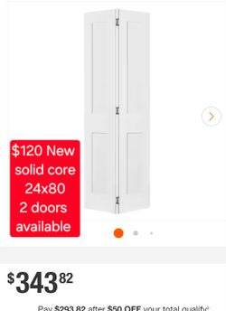 ✨️ Krosswood Doors 24 in. x 80 in. Shaker 2-Panel Solid Core Primed Wood MDF Interior Bifold Door with Hardware #8138