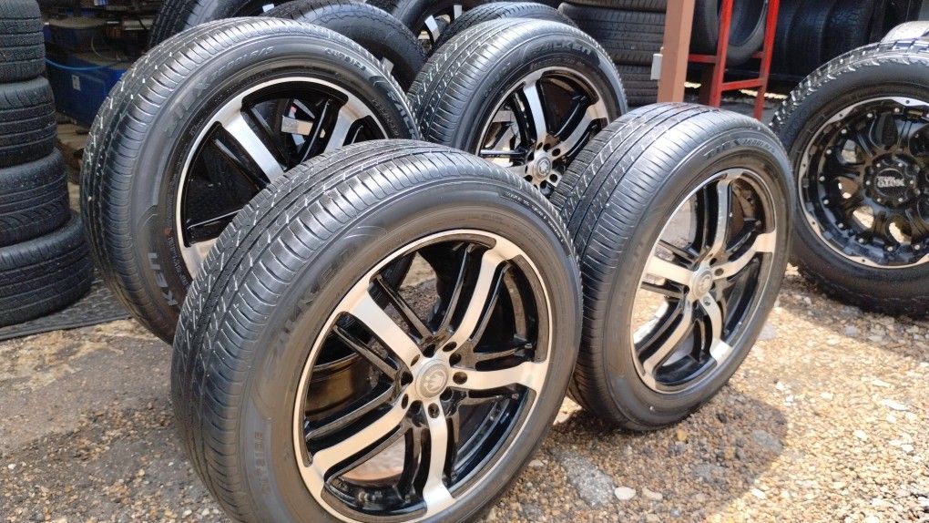 RINES 18" DE 5 BIRLOS UNIVERSALES COMPATIBLE CONLA MAYORIA DE AUTOS LLANTAS 225/55/18 FALKEN