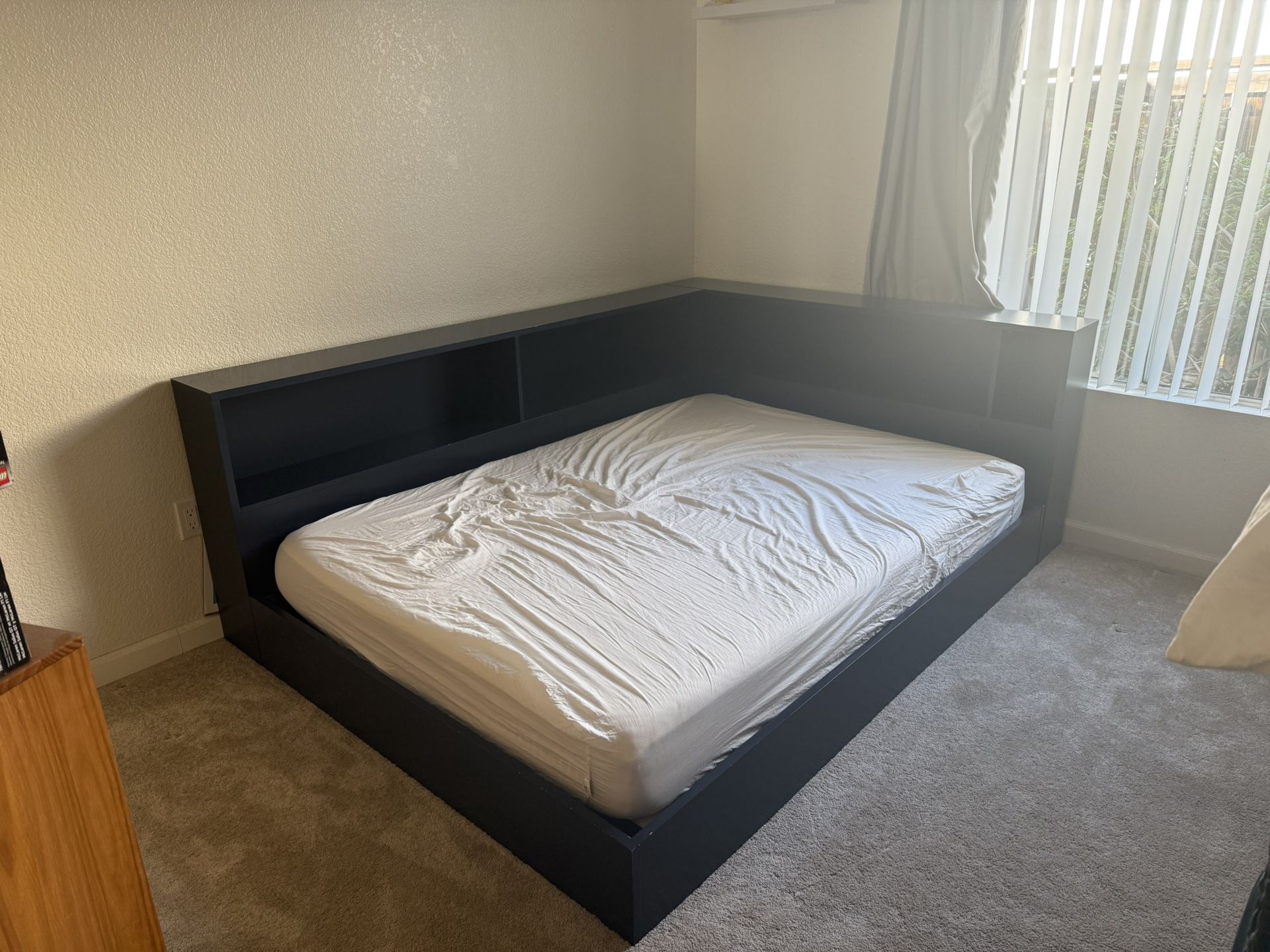 Luca Blue Full Wood Corner Bookcase Storage Bed | Captain | Shelves AND Desk