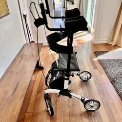 UPRIGHT FOREARM ROLLATOR WALKER SEAT AND STORAGE 