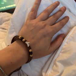 Leather Wood Bead Shark Tooth Bracelet 