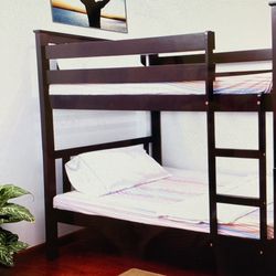 Twin-twin Mission Bunk Bed Color Cappuccino With Bunk Bed Mattress 