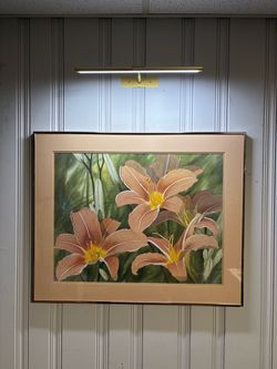 "Vintage 1980’s Doug Hook 'Day Lilies' Watercolor Art Print – Matted & Framed Floral Wall Decor"  31 x 29.5