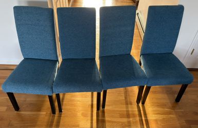 Set of 4 Modern Upholstered Dining Chairs – Blue Fabric