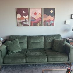 Olive Green Velvet Couch 