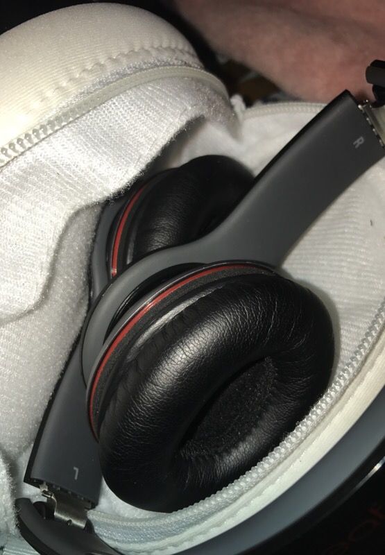 Red and black Beats by Dr Dre.