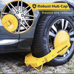 Tevlaphee Wheel Lock - Car Boot Tire Locks Anti-Theft Trailers Wheel Clamp Lock Parking Boot for Cars, Trucks, SUVs, Campers - Upgraded Dual Lock Adju