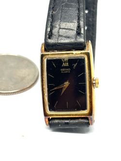 Seiko Quartz Tank Watch Black Dial