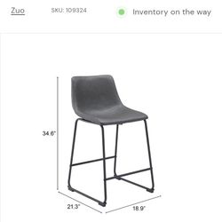 ZUO 24" COUNTER CHAIRS. CHARCOAL IN COLOR. BRAND NEW.