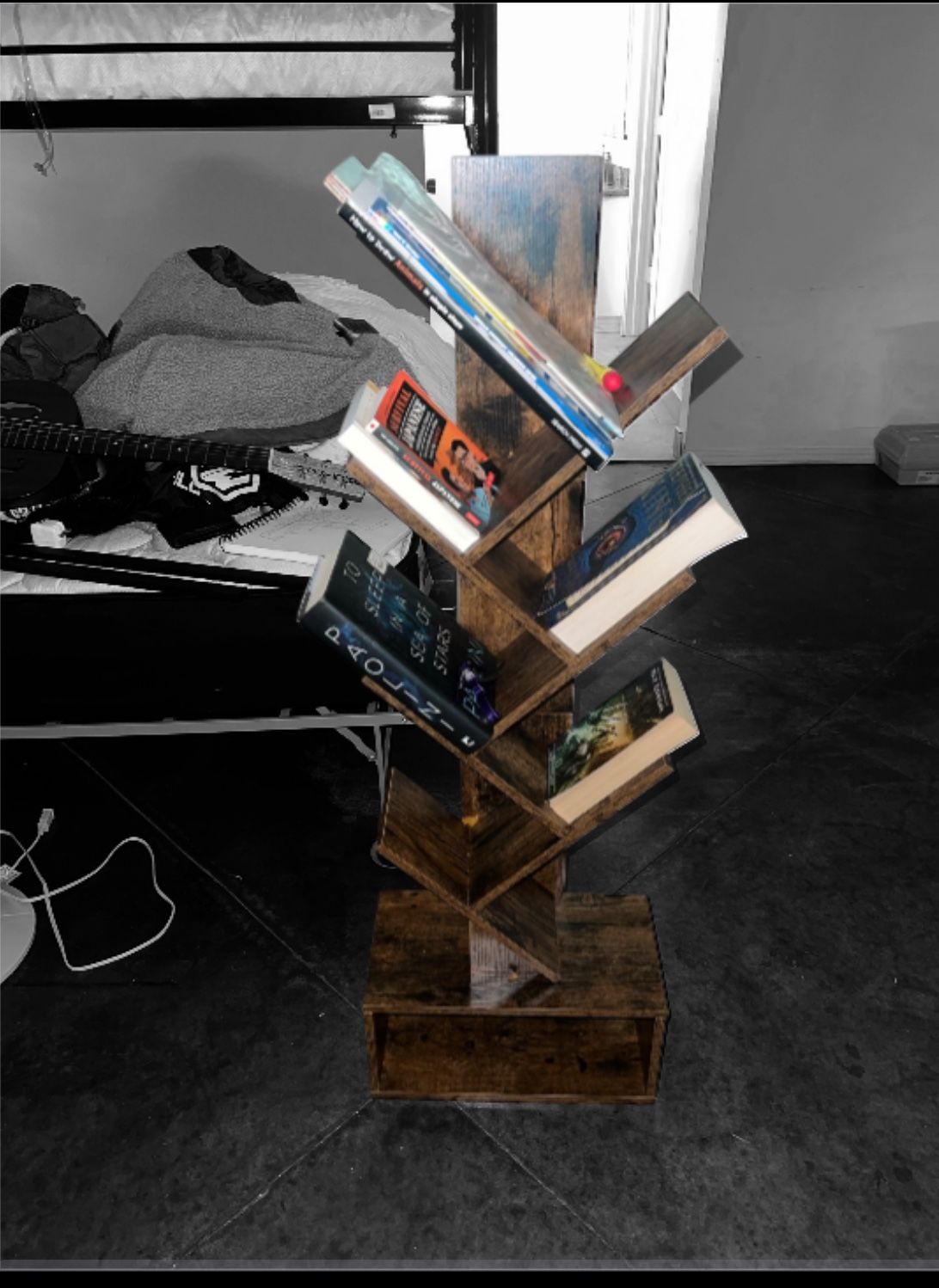 Yoobure Tree Bookshelf - 6 Shelf Retro Floor Standing Bookcase, Tall Wood Book Storage Rack for CDs/Movies/Books, Utility Organizer Shelves Bedroom, L