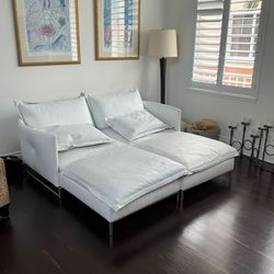 Natuzzi White  Leather  Chaise Lounge Couch 