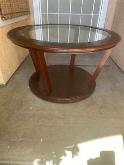 Round Wood & Glass Coffee Table – $25