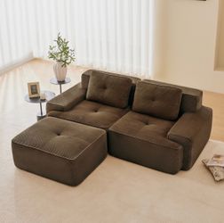 Brown Corduroy Sofa w/Ottoman