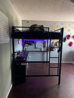 Black Metal Loft Bed with Desk