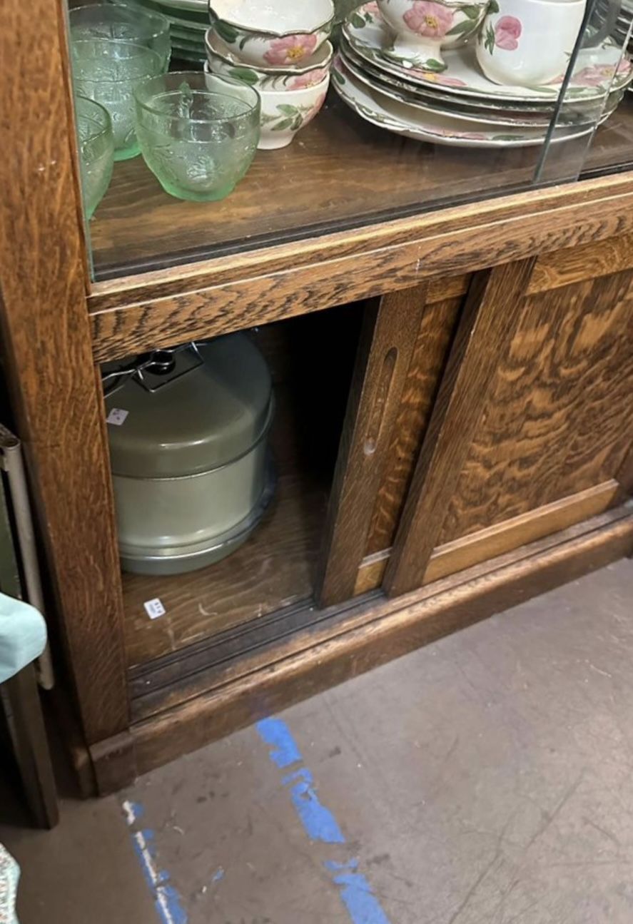Antique Tiger Oak Lighted Display Cabinet