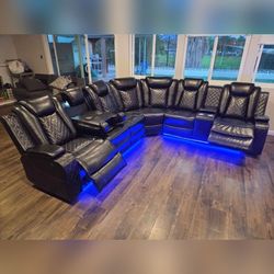 Power recliner sectional with LED USB wireless chargers