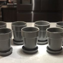 7 Gray Glazed Ceramic Pots