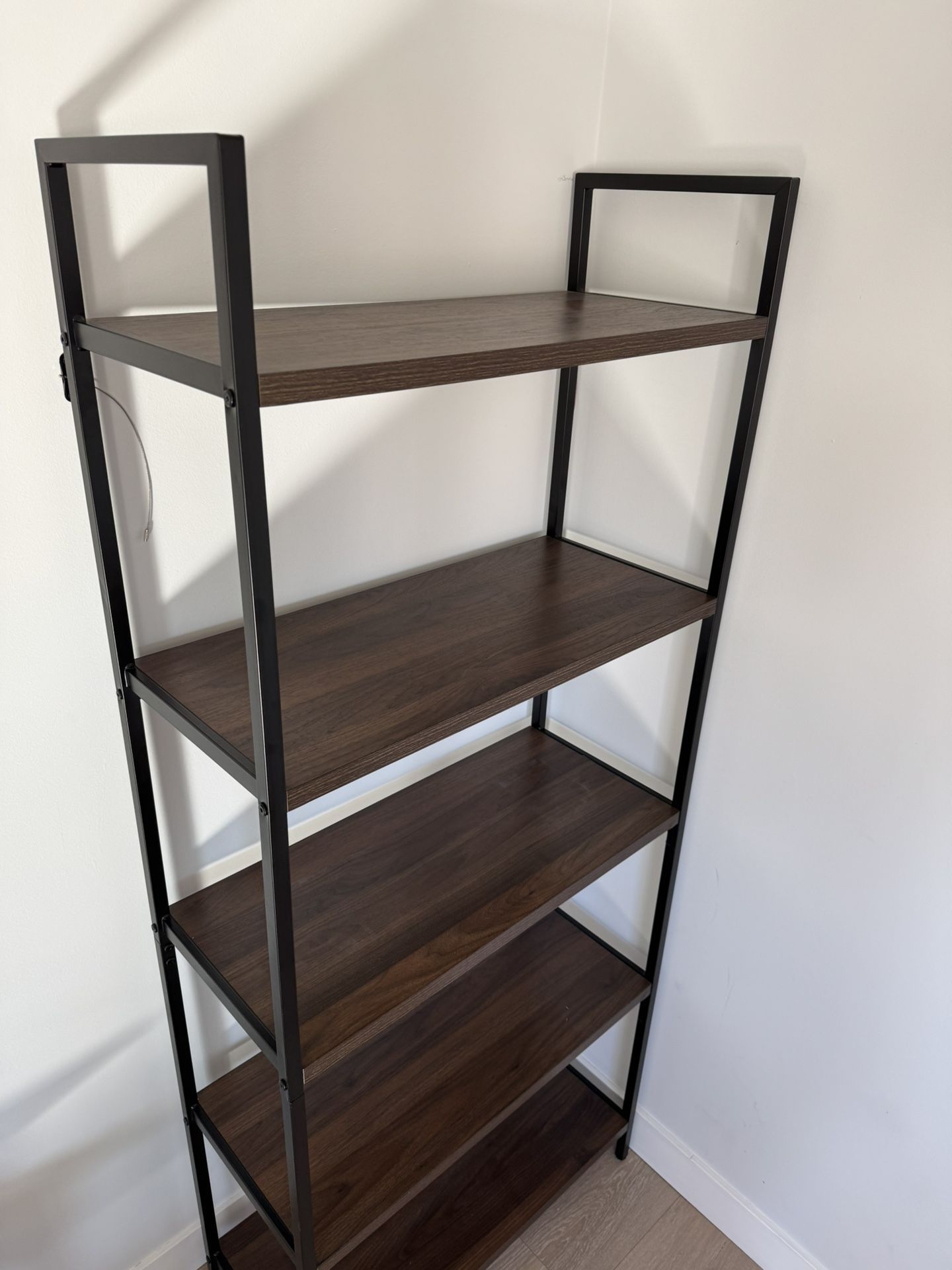 Walnut Bookshelf With Black Metal Frame