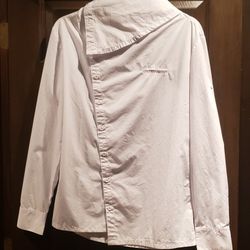 Whitw Asymmetrical Button Down Chef Style Shirt