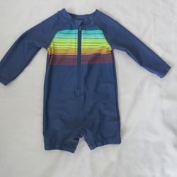 New Baby Boys 6/12 Months Blue Stripe Swimwear 